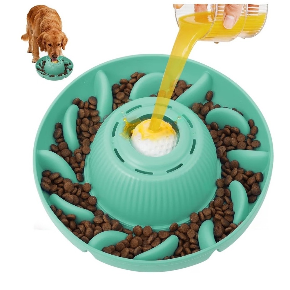 PUPPYGANG 2-in-1 Slow Feeder Dog Bowl & Lick Ball Silicone Teal Green